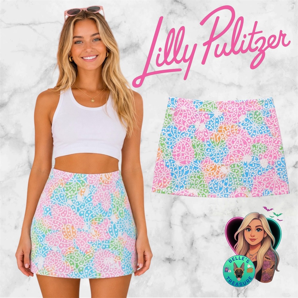 Lilly Pulitzer Womens 6 Tate Lace Salisbury Skirt Pink White Vacay Resort Barbie